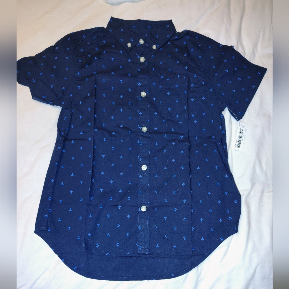 Amazon Essentials Dark Blue Anchor Print Shirt, Size 10